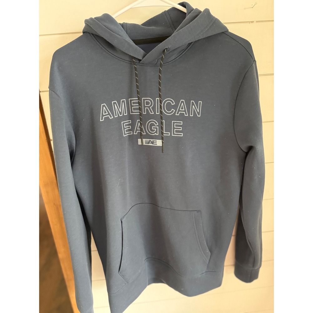 American Eagle Mens‎ Navy Blue Logo Pullover Hoodie Sweatshirt Small Activewear